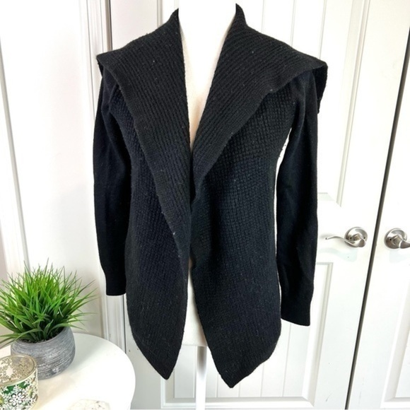 Willi Smith cardigan sweater womens size medium black merino wool open front - Picture 2 of 6
